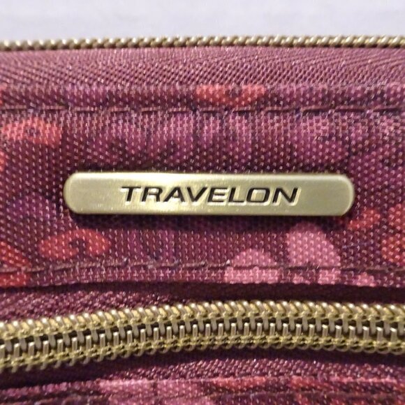 TRAVELON Pink Maroon Floral Print Zip Around Wallet Clutch Organizer Travel - Picture 2 of 8